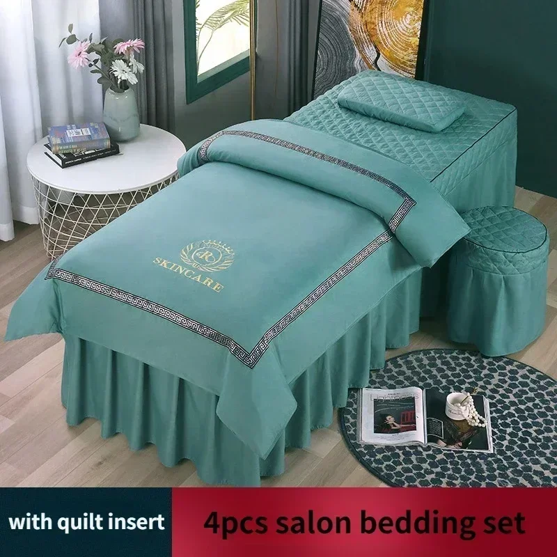 Style nordique 4 pièces Salon de beauté couverture de lit Massage Spa jupe de lit, taie d'oreiller, housse de tabouret, housse de couette ensembles de literie Sabanas