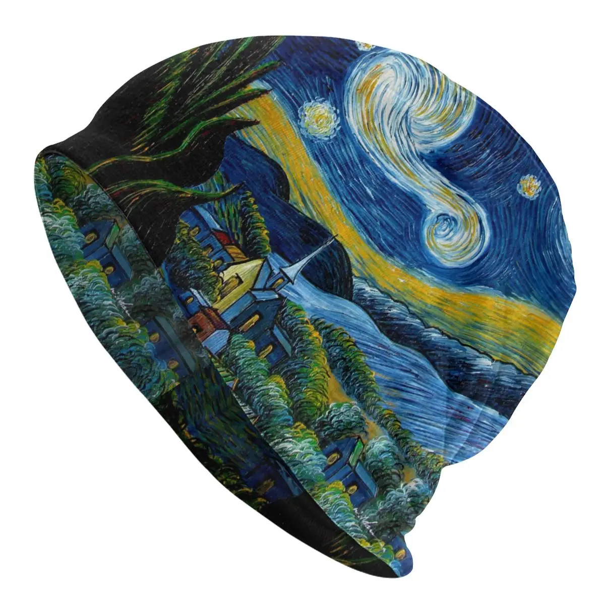 Gorro de Van Gogh con estampado de pinturas de Luna para hombre y mujer, gorro cálido de moda, Jersey fino, Slouch, Unisex