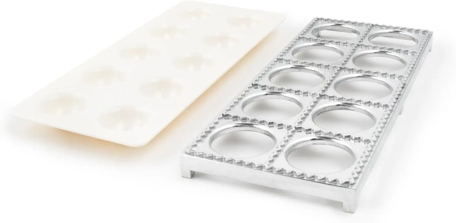

Large Aluminum Ravioli Maker, Makes 10 Jumbo 2" Pasta with Easy Press Design