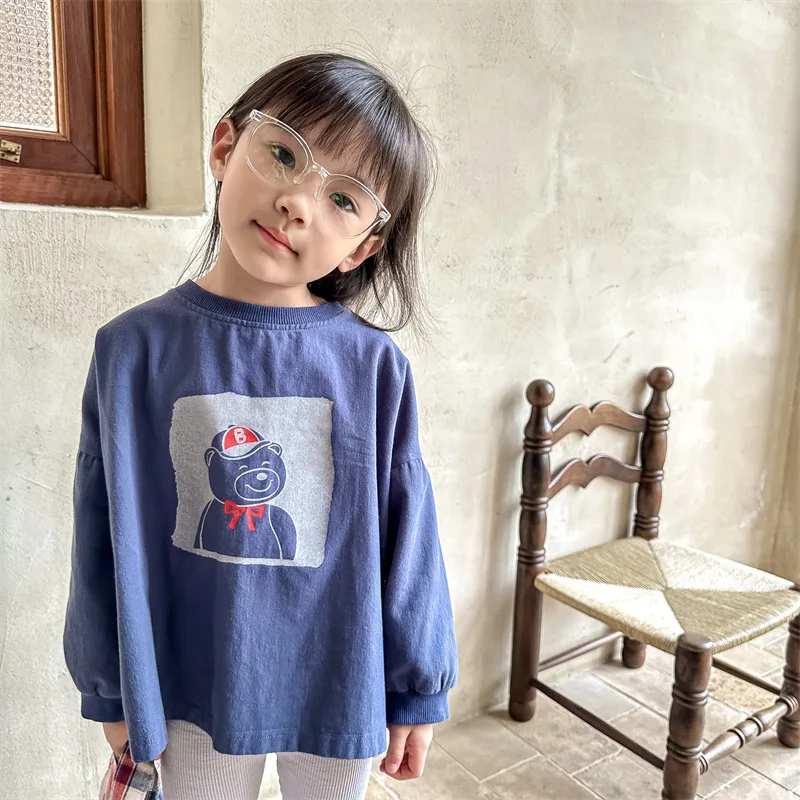 Spring new boys and girls cartoon bear printed T-shirts children cotton long sleeve Tees