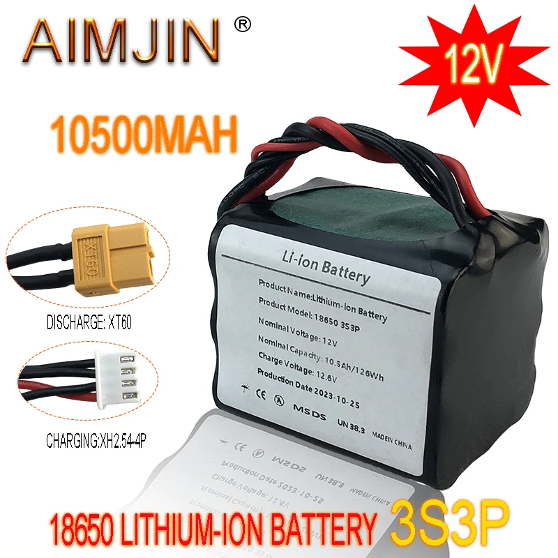 

AIMJIN 3S3P 12V 10.5Ah 10Ah High Capacity UAV Rechargeable 12.6V Li-ion Battery for Various RC Airplane Quadrotor XH2.54-4P XT60