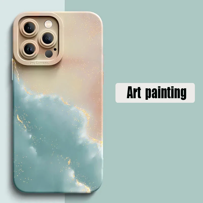 Watercolor Gilding Art Phone Case for iPhone 16 15 14 13 12 11 Pro Max Mini X XR XS MAX SE 2020 8 7 15 Plus SE 2022 Soft Cover