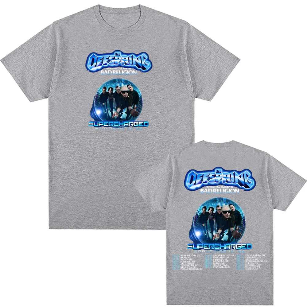 The Offspring Supercharged 2026 TOUR TEE 그런지 밴드 여름 록 슬리브 오버사이즈 100% 코튼 탑 의류 라운드 넥 유니섹스 탑
