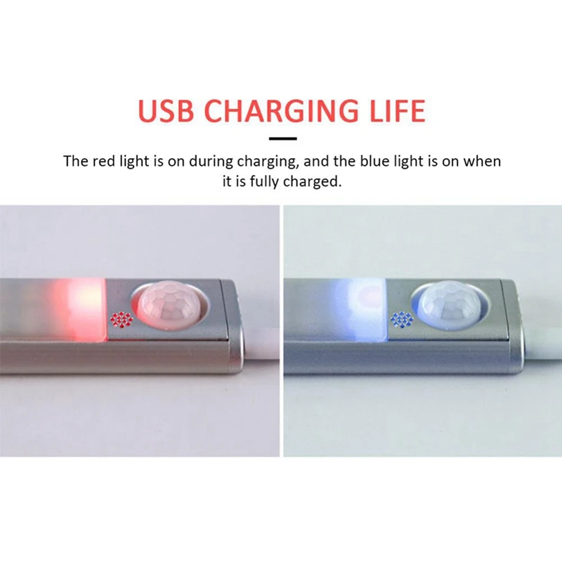 120 LED Under Cabinet Light USB Rechargeable Night Lamp PIR Motion Sensor Magnetic Long Strip Closet Lights for Kitchen-A50M