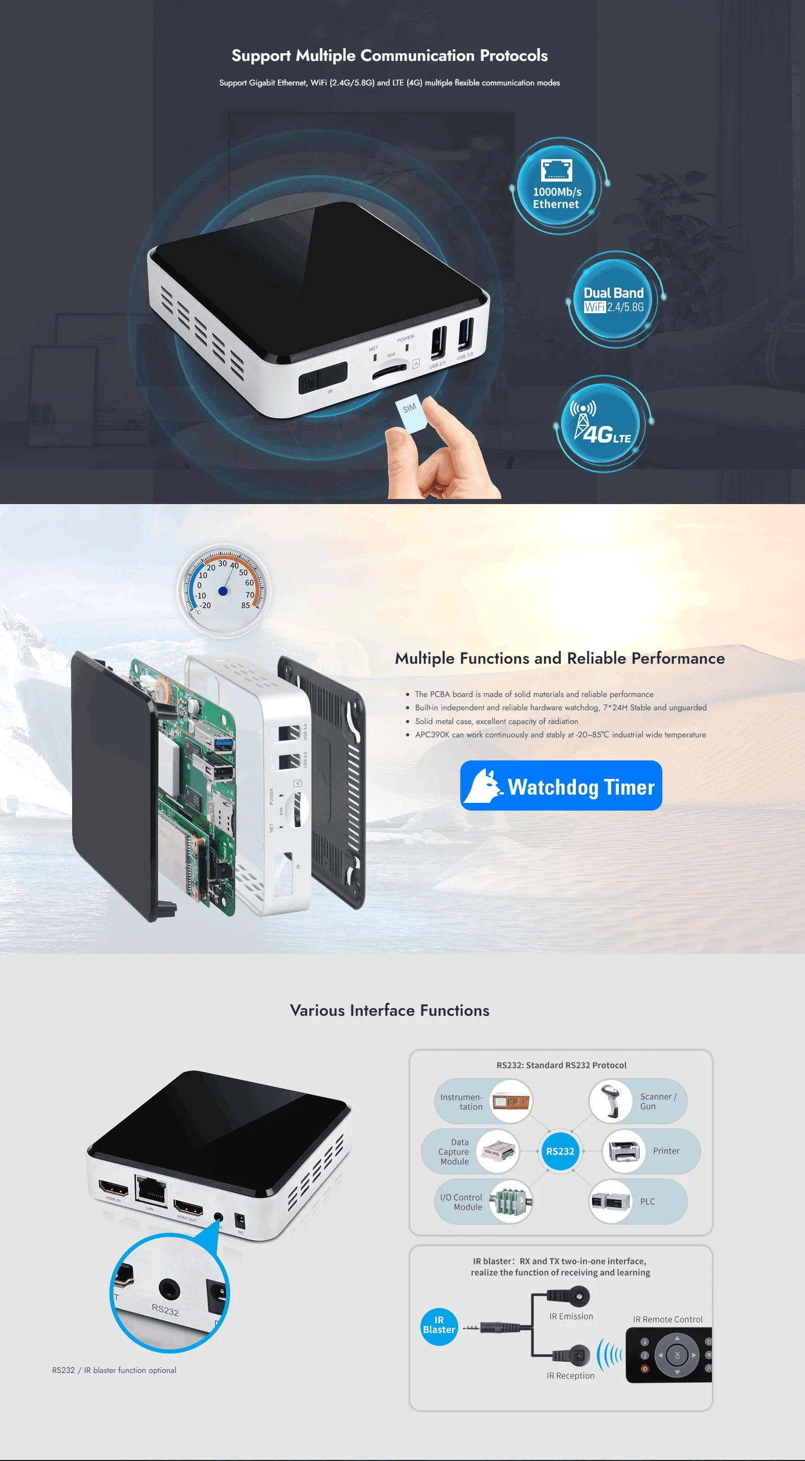 Android Industrial PC Commercial 4G LTE Digital Signage Player ARM Mini PC