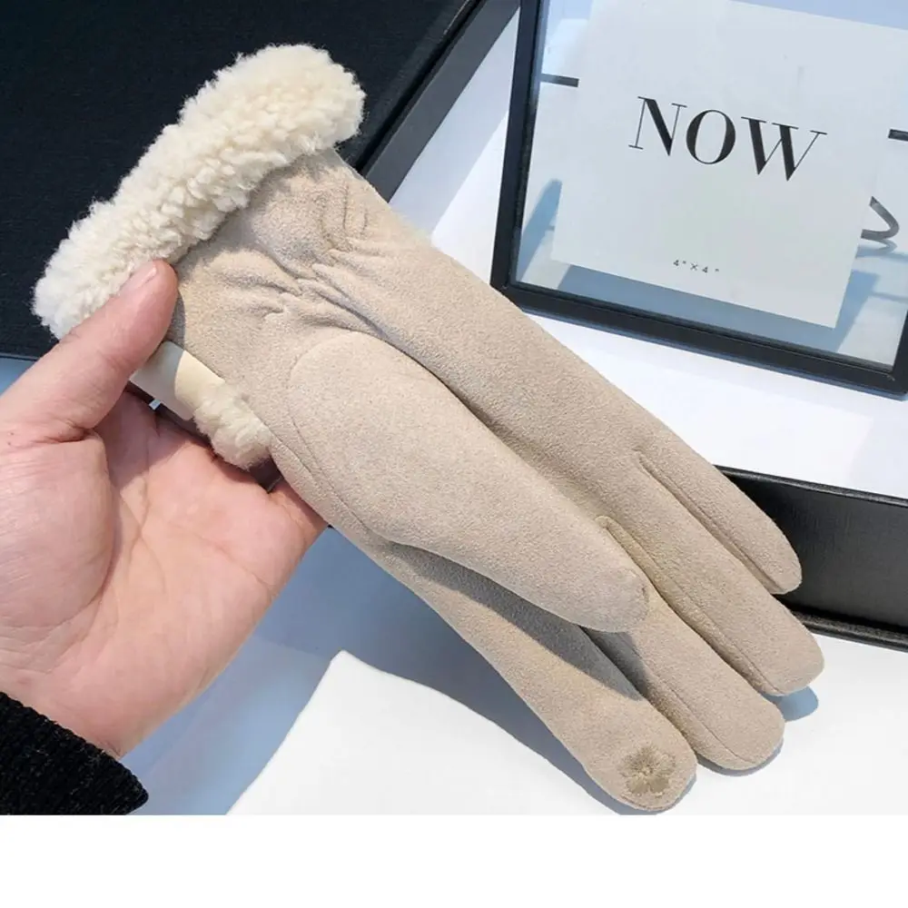 Sarung Tangan Wanita Suede Baru Berbahan Fleece Tebal Hangat, Dapat Digunakan di Layar Sentuh, Sarung Tangan Bersepeda Anti Angin, Pelindung Dingin, Sarung Tangan Ski Luar Ruangan