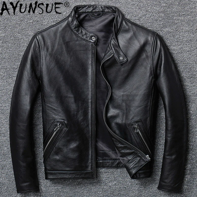 100% Real Cowhide Genuine Leather Jacket Men Clothes Autumn Coat Plus Size 5XL Coats Jaqueta Couro Legítimo Masculino