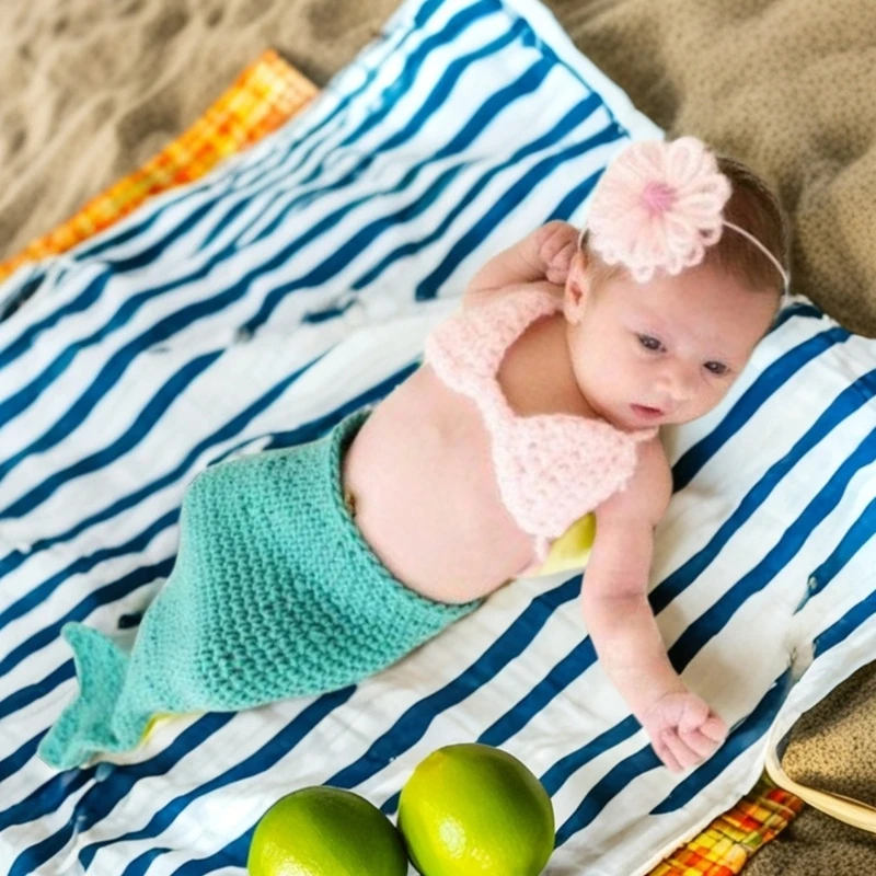  Baby Sea-maiden Outfit for Newborns Photoshoots 1-6 Months Infant Girls Photography Dress with Hairband Bra Comfortable
