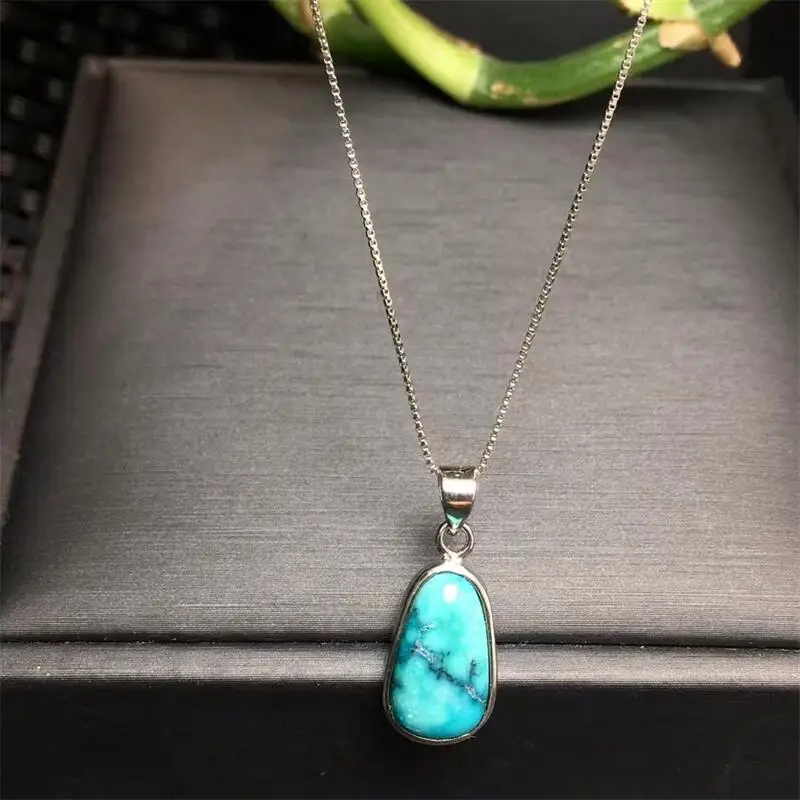 S925 Natural Turquoise Teardrop Pendant Gemstone Crystal Jewelry For Women Healing Bohemia Holiday Gift 1pcs