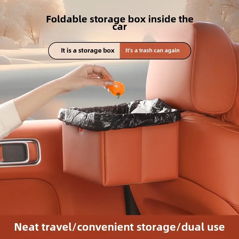 

Folding PU Seatback Car Trash Can Back Seat Hanging Car Trash Bin Interior Garbage Container Auto Storage Box Bucket Organizer