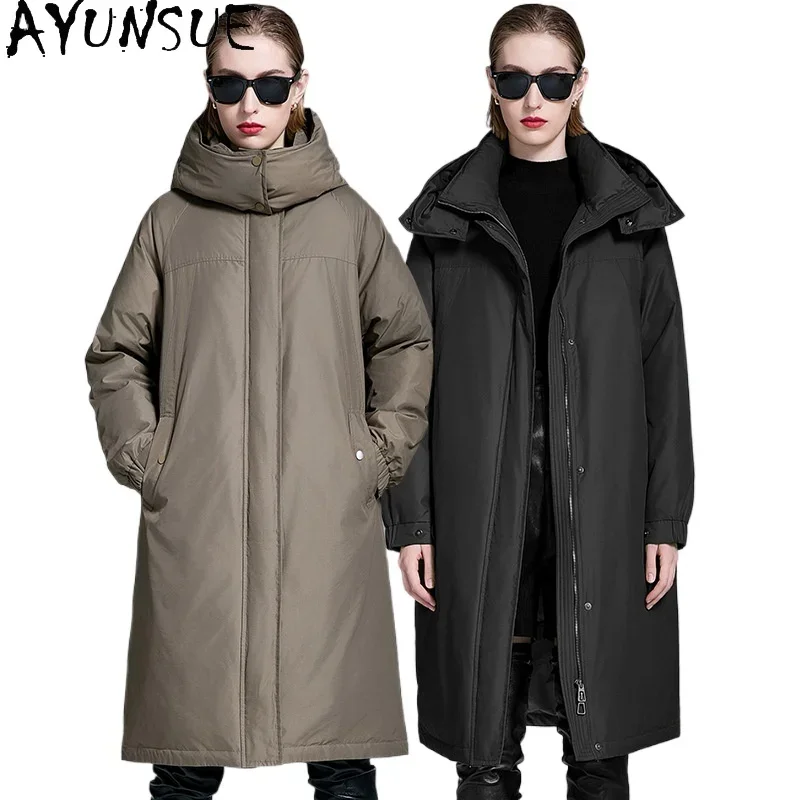 Ayunsue pato branco para baixo puffer jaqueta roupas femininas 2024 casacos longos novos em outerwears inverno à prova de vento e casaco quente Парки