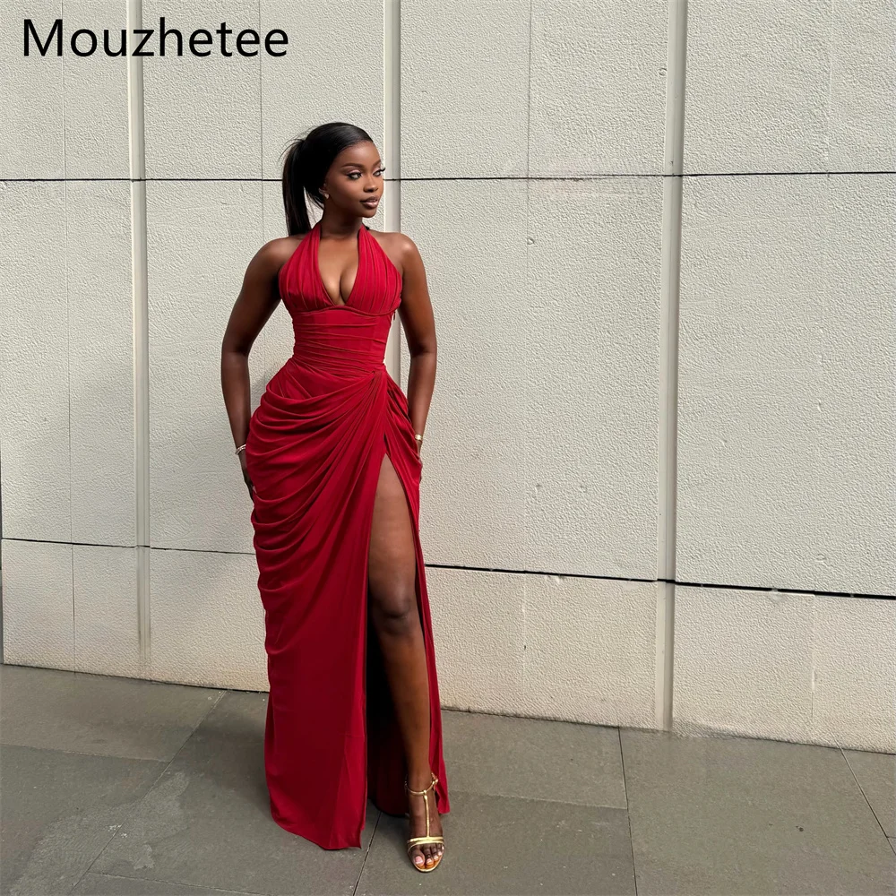 Mouzhetee Sexy Mermaid V-Neck Pleat Evening Dresses Formal Party Gowns for Women Simple Side Split Prom Gown Customized 2026