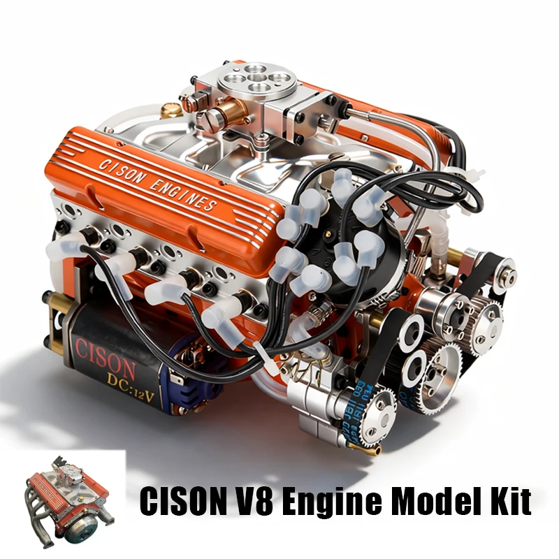 

CISON V8 Engine Model Kit Four Stroke 8 Cylinder Internal Combustion Engine Set Water Cooled Model Toy