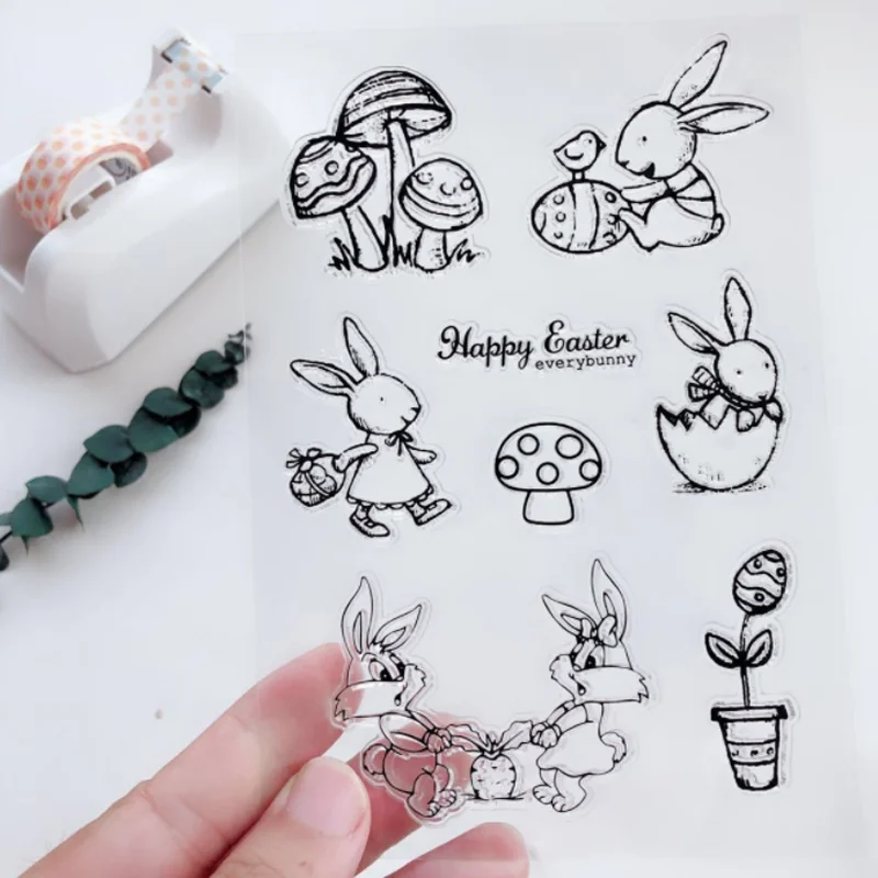 Little White Rabbit Pulls Radish Transparent Silicone Finished Stamp DIY Scrapbook Rubber Coloring Embossed Diary Decor 11*16cm