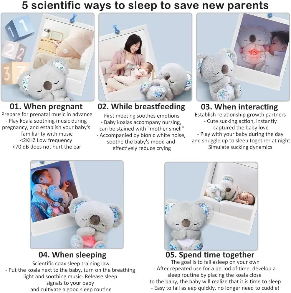 Beruhigender Atemotter zur Angstlinderung von Koala, beruhigender Atemotter, beruhigender Koalabär aus Plüsch mit Musiklichtern und rhythmischer Atembewegung, für