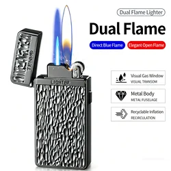 2 IN 1 Metal Windproof Pocket Cigarette Lighter Jet Torch Gas Two Types Flames Unusual Lighters Smoker Gadgets  Men Accessory