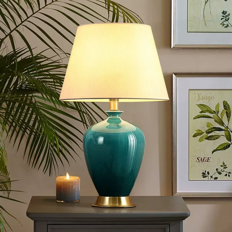 

SANDYHA American Ceramic Desk Lamp Bedroom Bedside Light for Living Room Decoration Study Lighting Fixtures Ice Crack Design