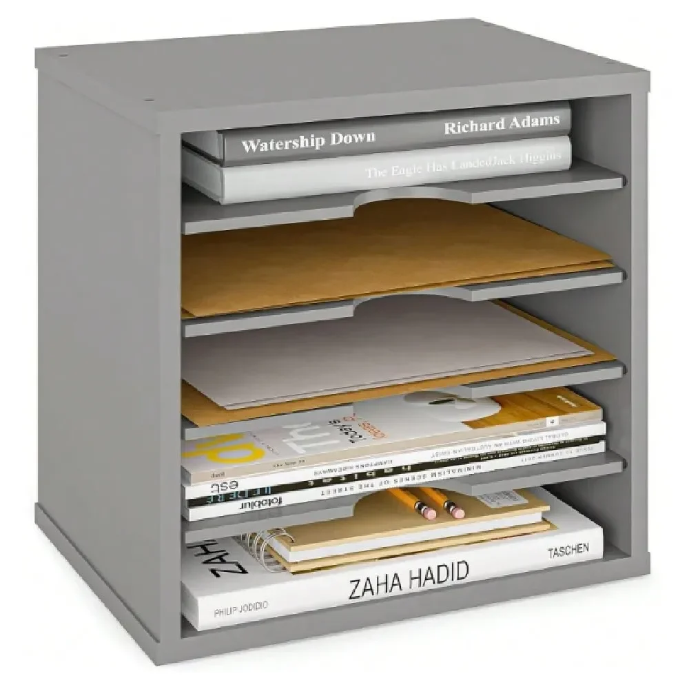 

Organizer Paper Sorter, 5 Tier Adjustable Shelves Office Desk Organizer, 13 5 8 X 9 1 4 X 12 , Gray,24329377