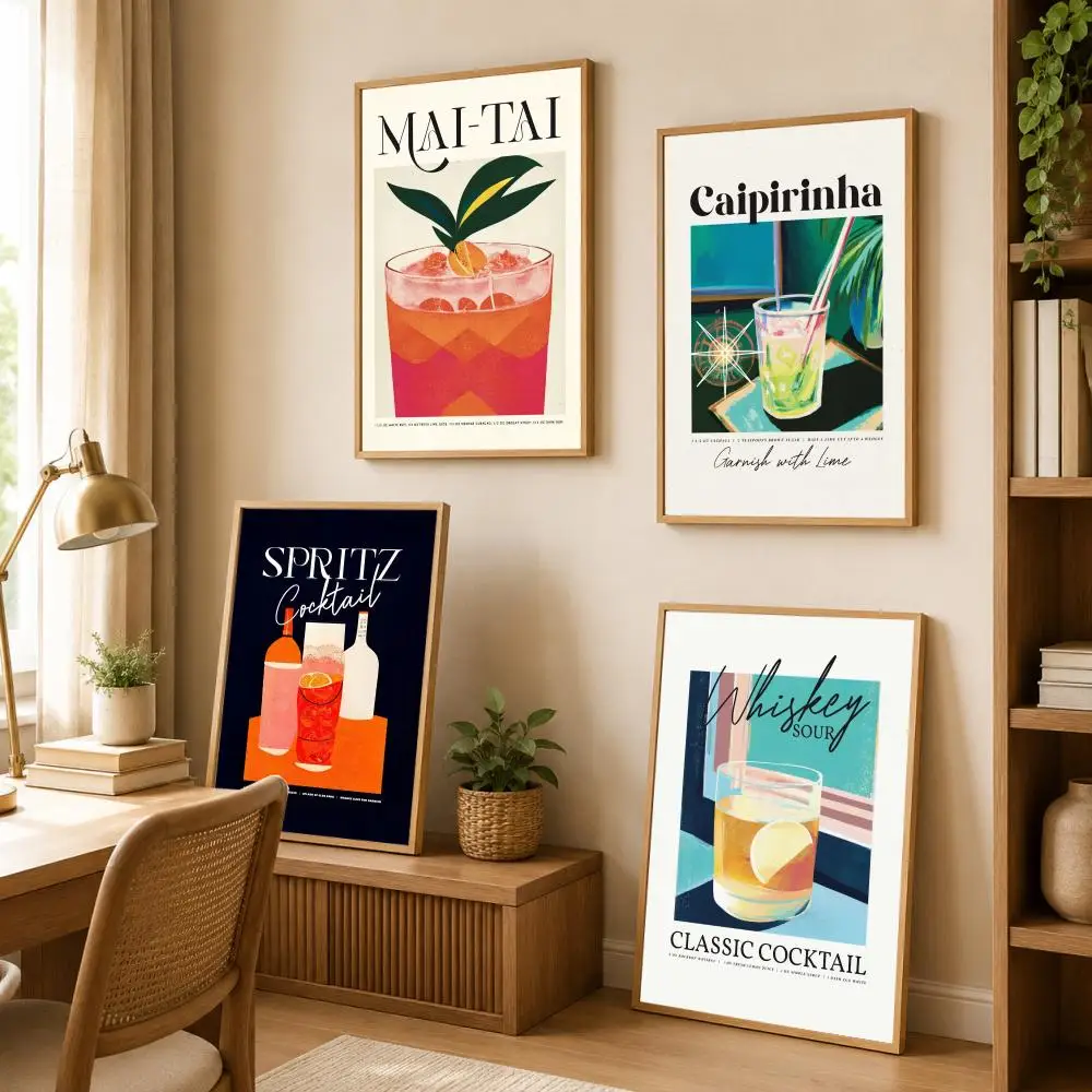 Drinks Mojito Aperol Gin and Tonic Lemon Kitchen Poster Stickers HD Painting Self Adhesive Decals for Bedroom Room Home Decor