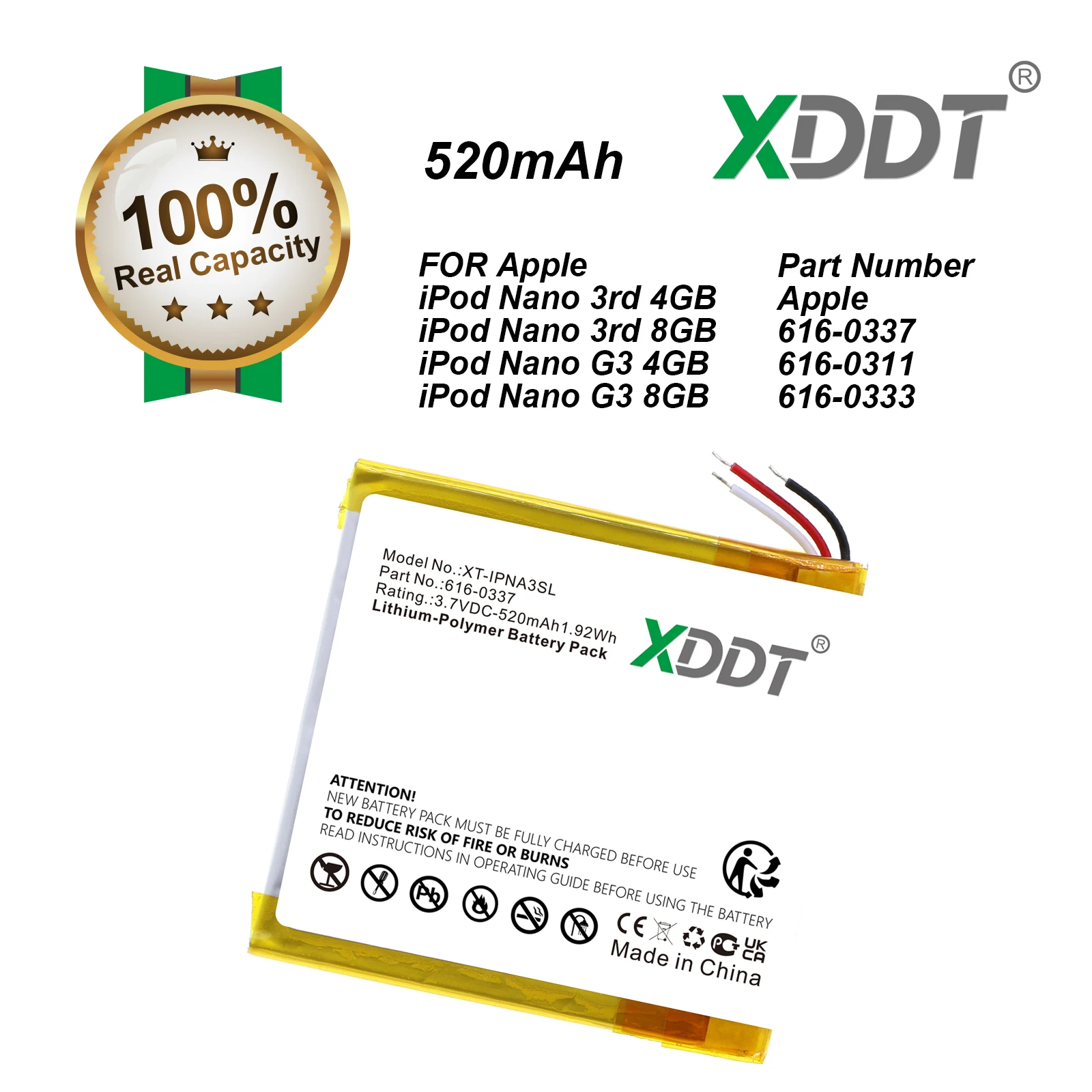 616-0337 Replacement Battery For Apple ipod Nano 3 3G 3rd 3Gen Generation 3TH MP3 A1236 Nano3 Battery + Free Tools