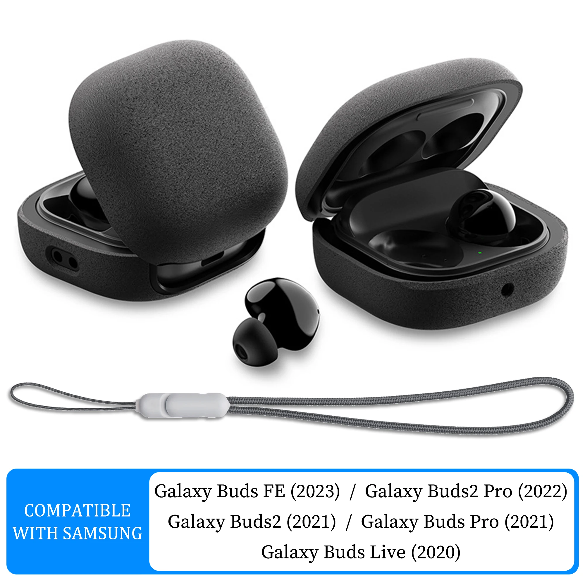 For Samsung Galaxy Buds2 Pro / Buds2 / Buds Pro / Buds FE Case Cover, High-quality Hard Protective Case with Lanyard
