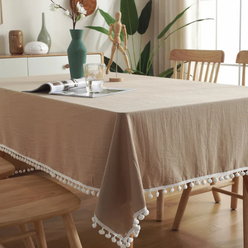 

100% Cotton Tablecloths Fabric Tassel Tablecloth Dust-Proof Table Cover for Kitchen Dinning Tabletop Home Wedding Decoration