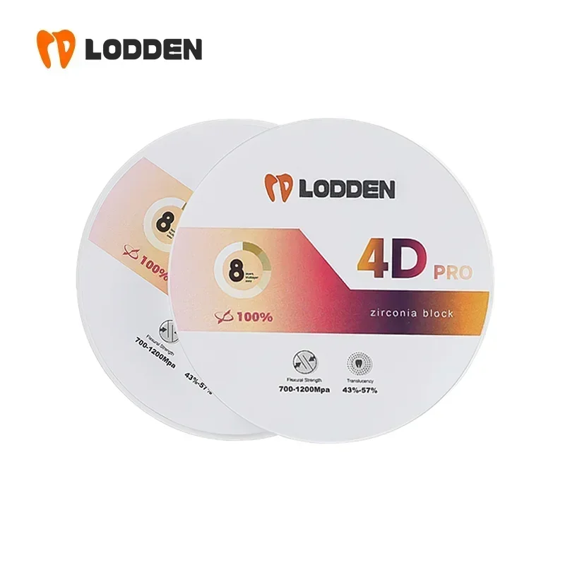 LODDEN Dental Lab 4D Pro Zirconia Multilayer Blocks  8 Layer Nature Teeth Denture Materials 98mm CAD CAM Strength 700Mpa-1200Mpa