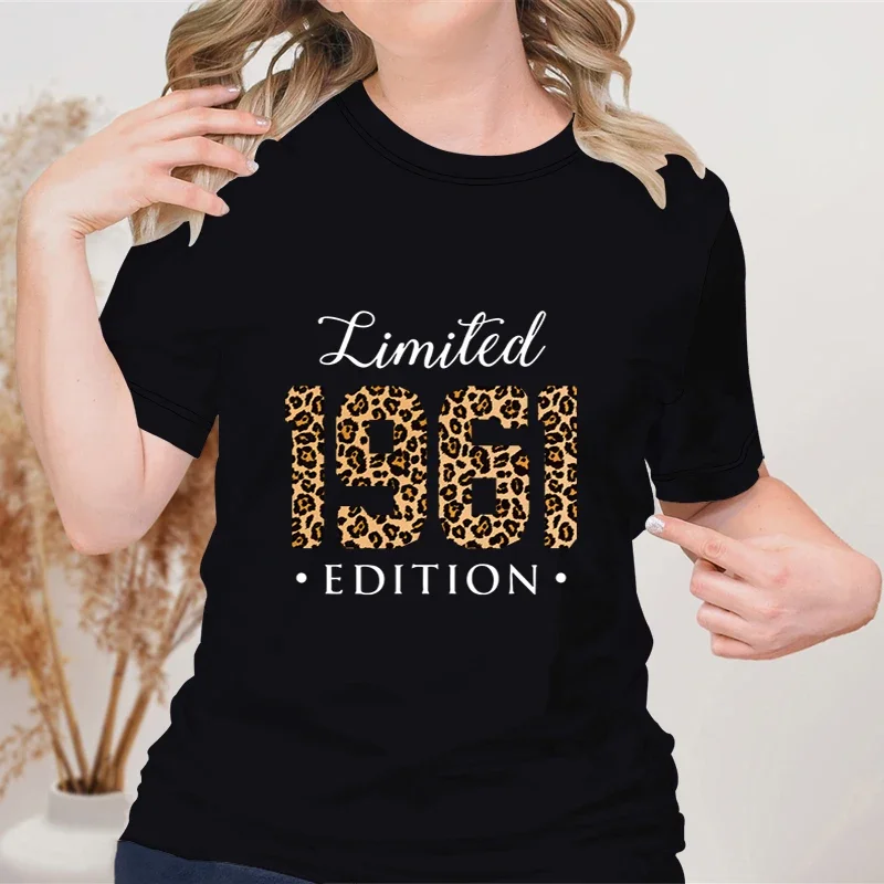 Women's Clothing Limited Edition 1960 Birthday Retro Designs Tops Round Neck 64th Birthday Gifts Leopard Pattern T-shirt Female