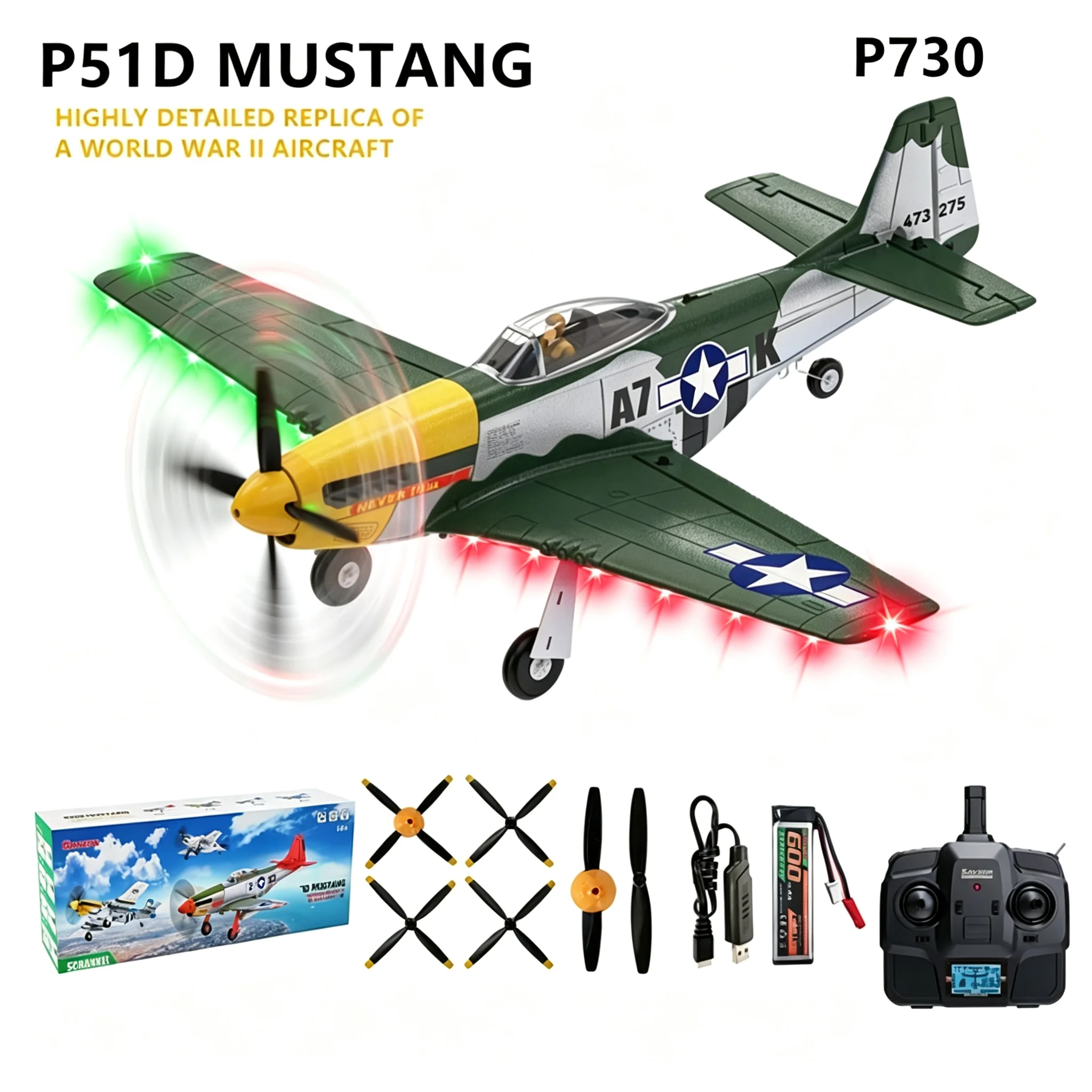 SAYZON RC Plane P51D Mustang 5CH 3D/6G Fixed-wing RC Airplane for Adults Beginners Easy to Fly Removable Brushless Fighter Gift