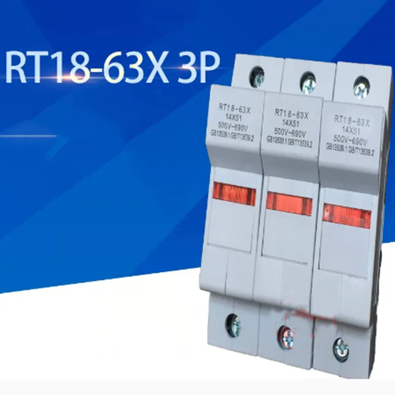 New Fuse Base RT18-63X 3P new rail type fuse base with indicator light, thickened copper piece 14 * 51