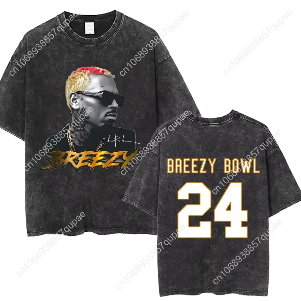 Customization Shirt 2025 Retro Washed Chris Brown Breezy Bowl XX Tour Graphic T Shirts Men Hip Hop Fashion Casual T-shirts Unise