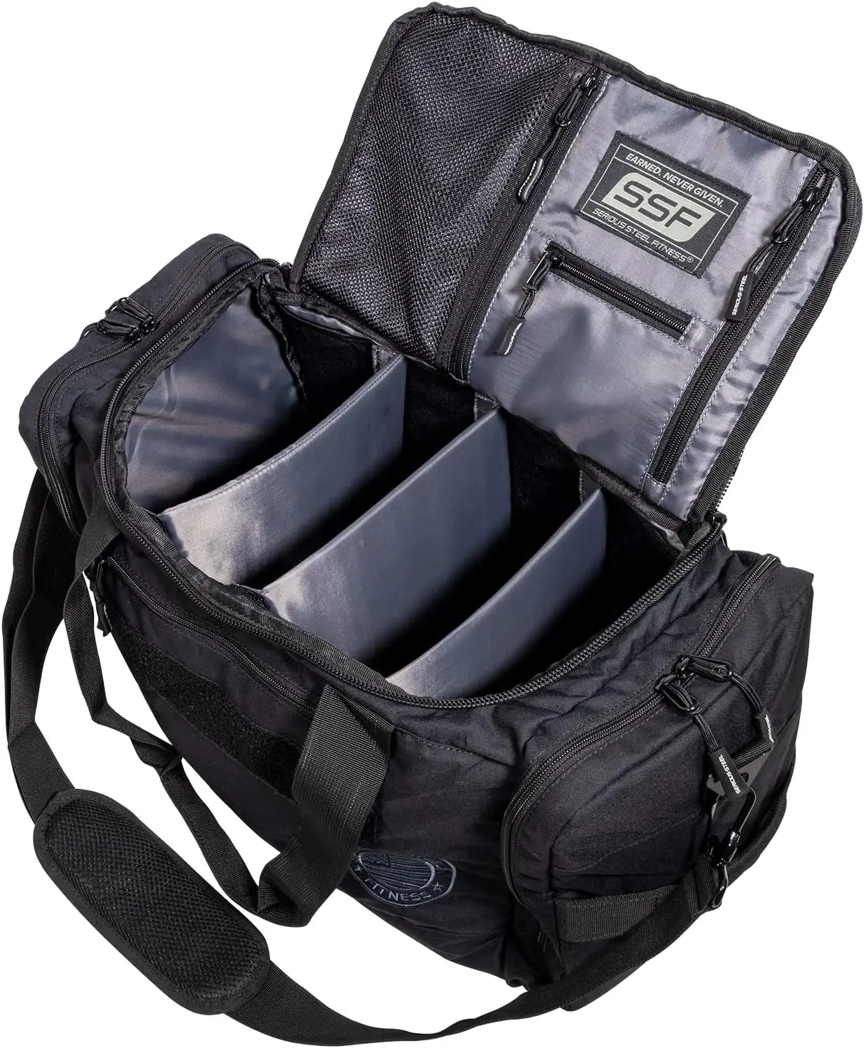 

Gym Bag With Moveable & Removable Dividers Made from 1000D Nylon (Utility Duffel - Black)