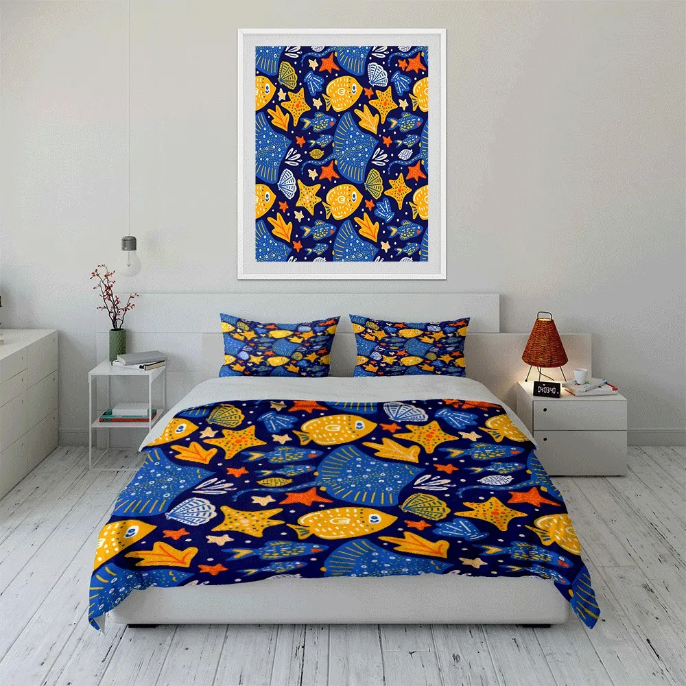 Colorful Ocean-Themed Patterned Set Exquisite three-piece bedding set gift for kids and adults