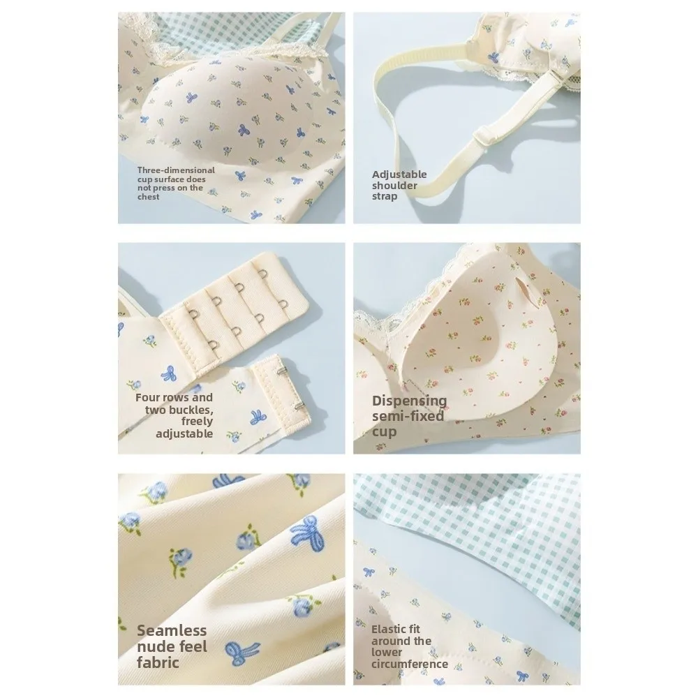 Spurloser Spitzen-BH ohne Bügel, V-Ausschnitt, mit Blumenmuster und Schleife, Gittermuster, für Damen, stoßdämpfend, formstabil, Push-up-Unterwäsche, Sport-BH. – Detail 3