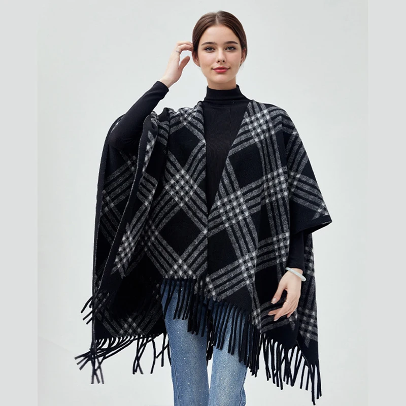 

Хаки клетчатый полосатый шарф женский теплый платок осень и зима новая куртка с кисточками открытые накидки на плечи одеяло из искусственной шерсти