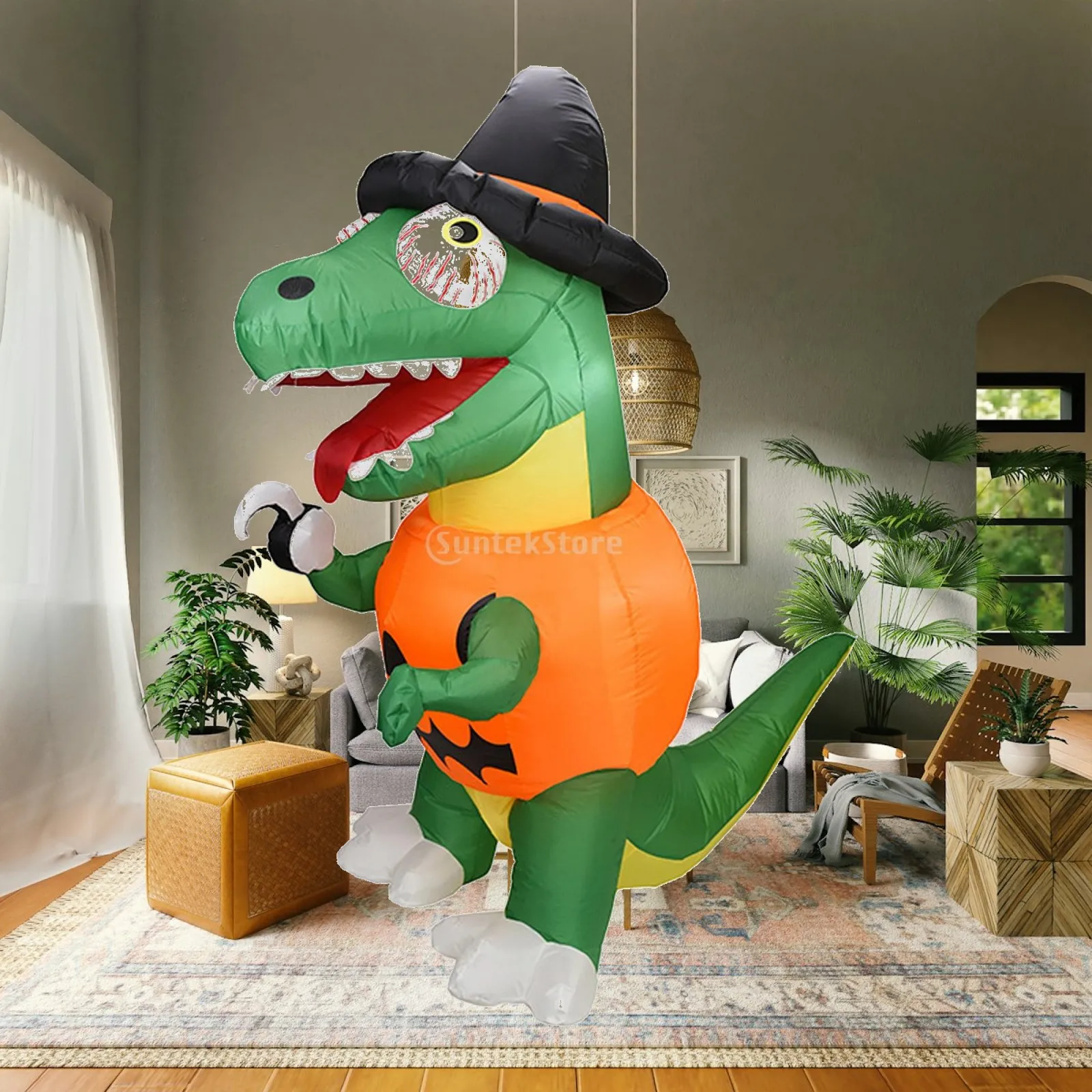 Polyester Halloween Inflatable Dinosaur Pumpkin for Garden Backyard Party Outdoor Decor
