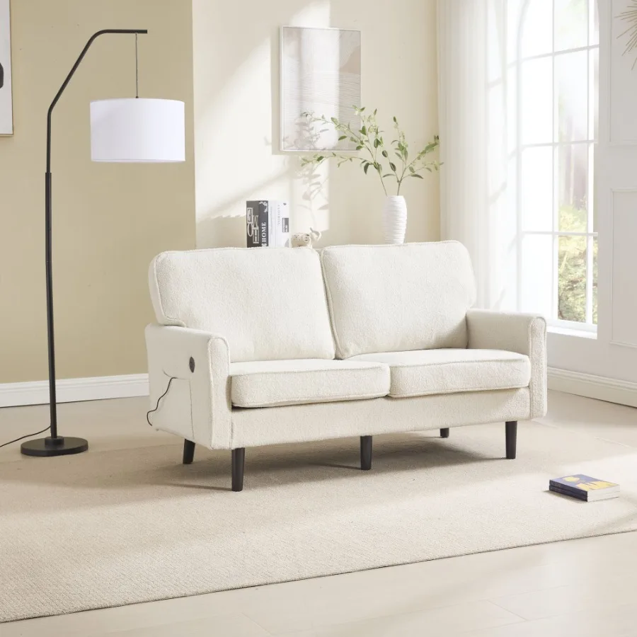 

COOLMORE Loveseat Sofa Mid Century Modern Love Seat 2 Seater Sofa Couches for Living Room Small Couch with USB Removable Pillow
