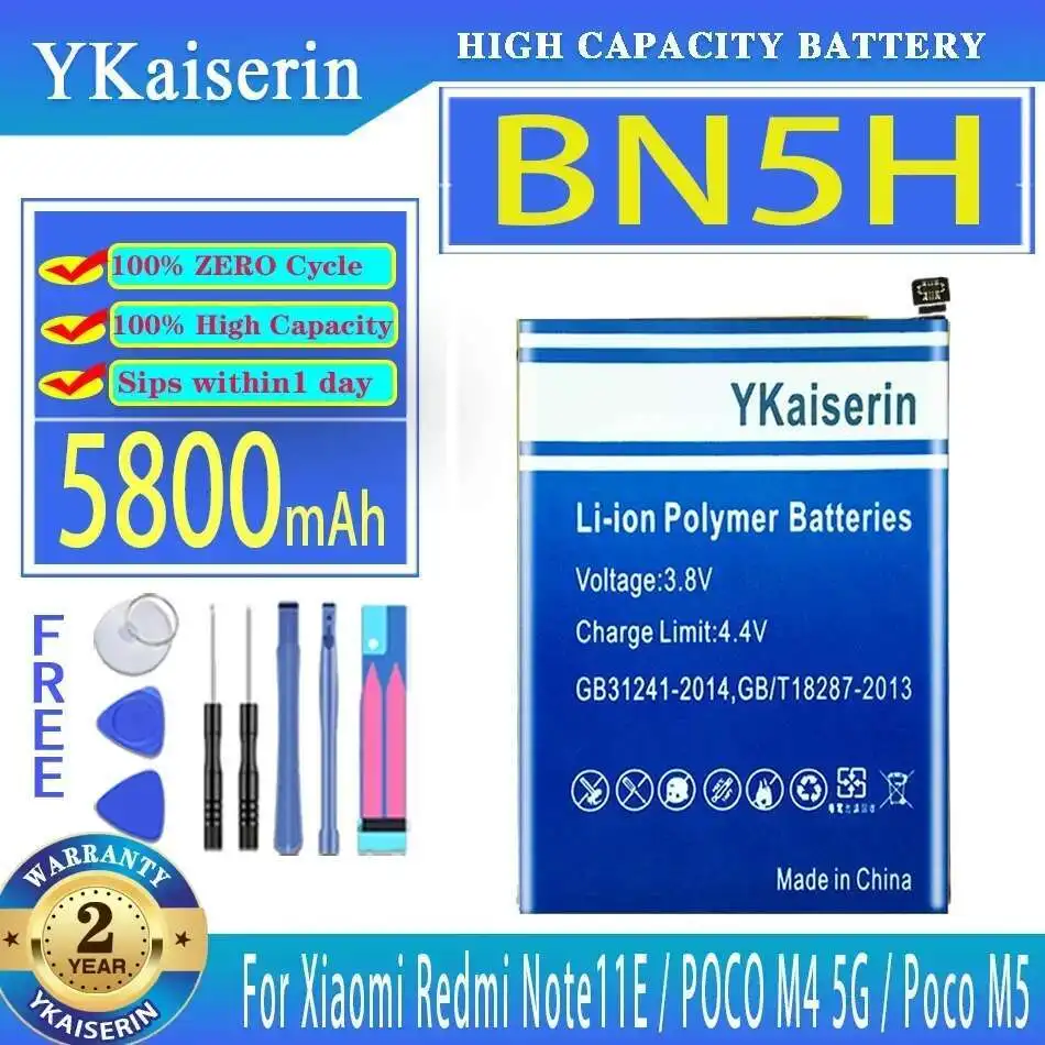 

Mobile Phone Battery 5800Mah Reliable Replacement BN5H For Xiaomi Redmi Note11e Note 11E Poco M4 5G M5