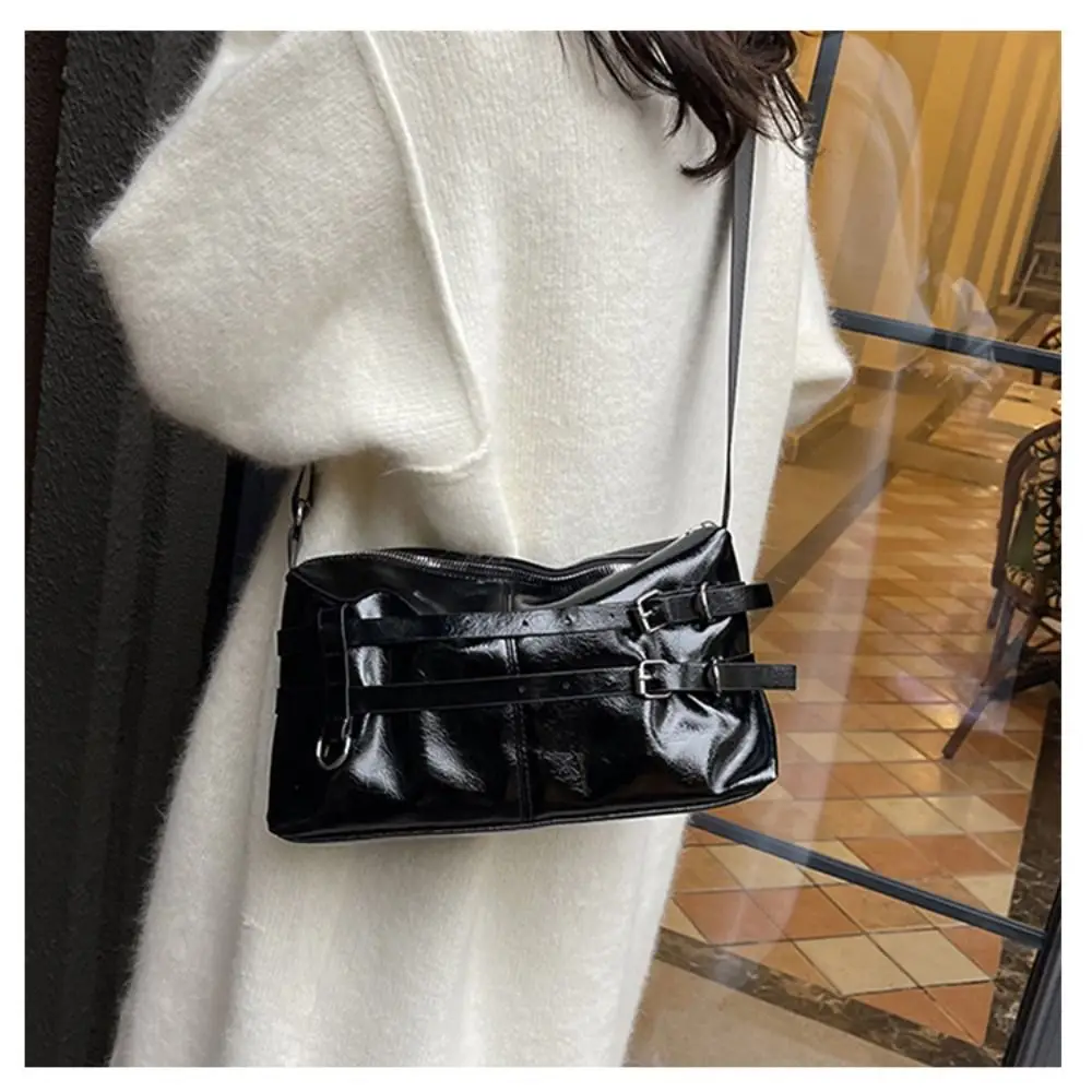 

Belt Buckle Solid Color Shoulder Bag Sweet Large Capacity PU Crossbody Bag Simple Adjustable Strap Korean Style Messenger Bags