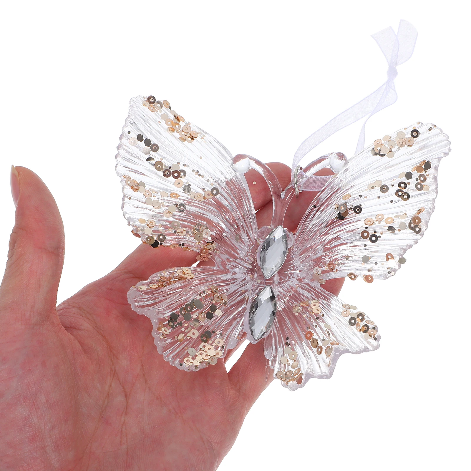 

5Pcs Transparent Acrylic Snowflake Christmas Ornaments Elk Butterfly Hanging Decorations for Winter Holiday Christmas Tree Bells