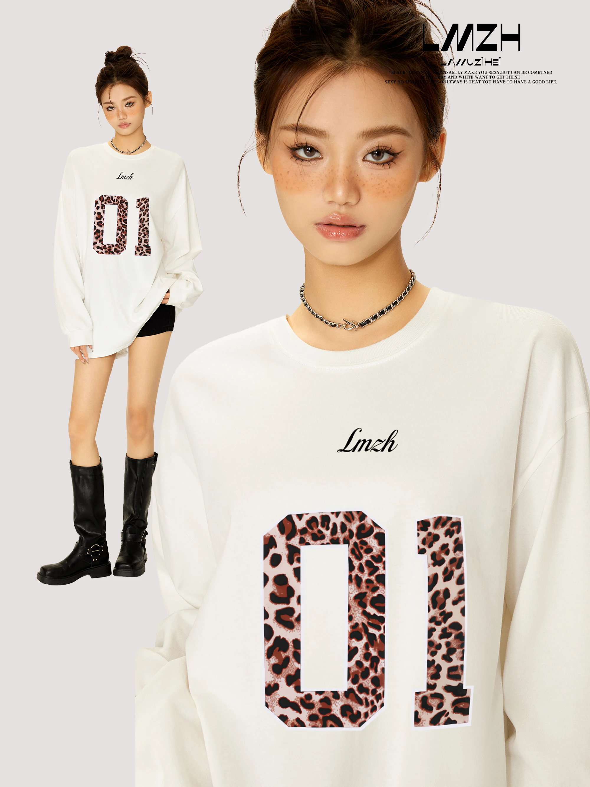 

Свободный длинный белый свитшот-футболка женский, американский стиль, хлопок, верхняя одежда, осенняя мода для девочек-подростков