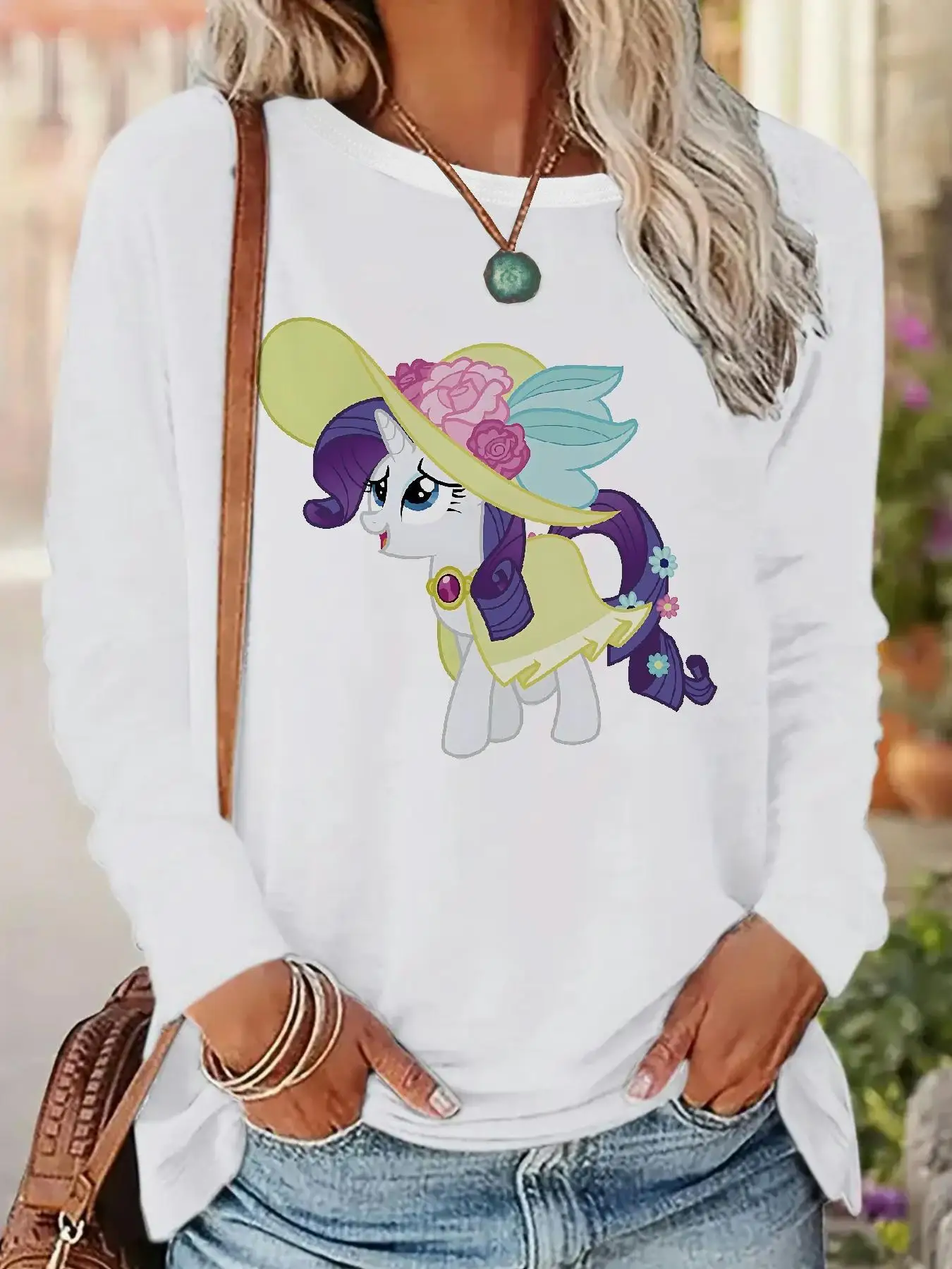 MY LITTLE PONY M2624 (213) Tops de manga larga para mujer, 95% poliéster + 5% elastano, tops holgados con cuello redondo, manga larga para primavera y verano