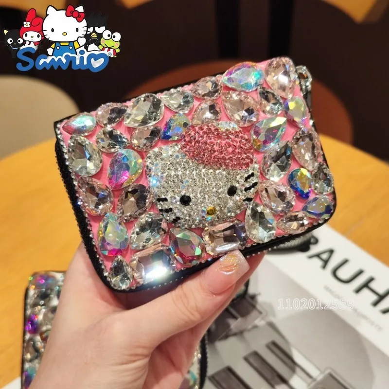  Hello Kitty New Diamond Card Holder Cartoon Cute Women's Card Holder Fashion Trend Large Capacity Credit Card Holder