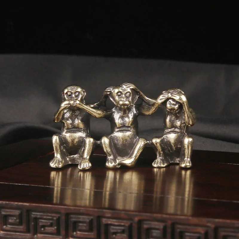 Ornement de bureau en laiton trois sans singe, avec le signification de « Ne demandez pas, ne pas l'écoute, ne dites pas » Thé créatif, artisanat pour animaux de compagnie, Bronze Wa