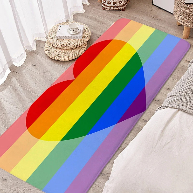 

Rug for Bedroom Rainbow LGBT Pride Flag Room Floor Carpet Bathroom Outdoor Entrance Doormat Custom Foot Mat Kitchen Accessories