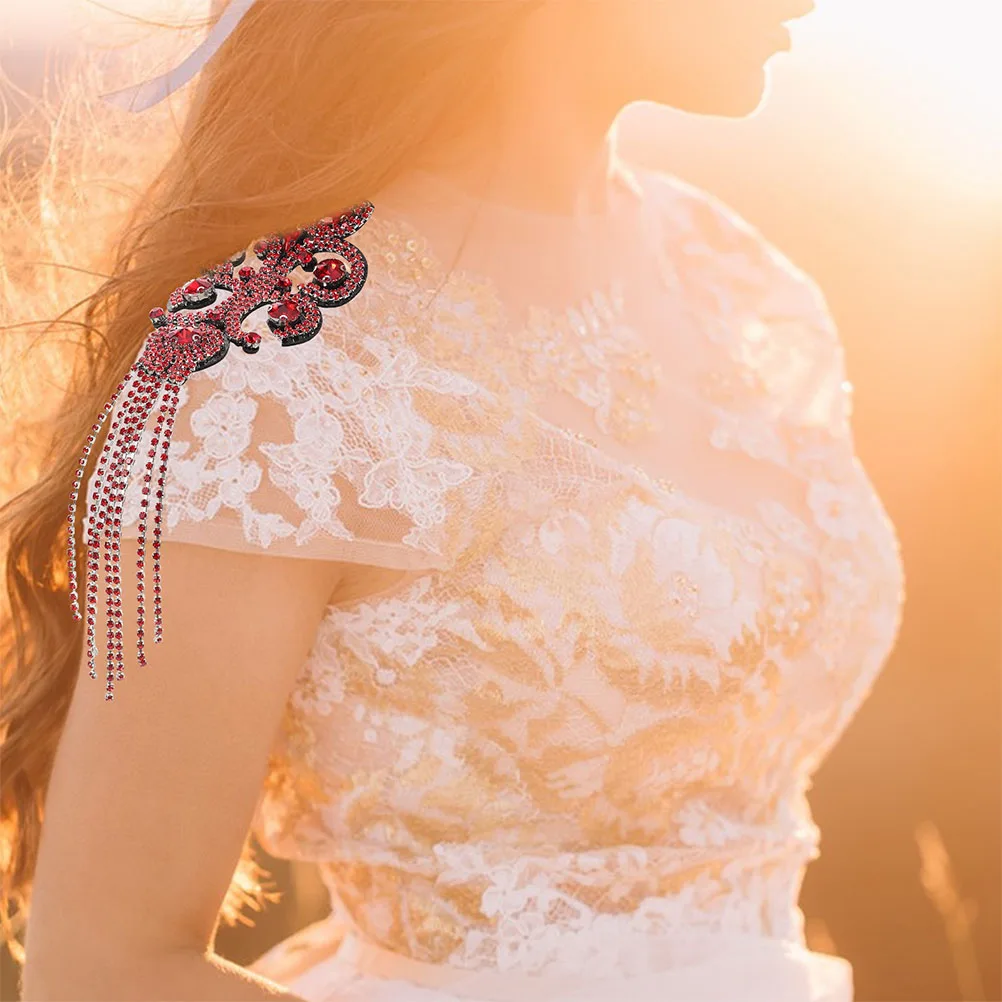 

2 Pcs Epaulettes Tassels Rhinestone Ribbon Chain Bead Shoulder Applique Patches Decoration for Blazer Beadwork