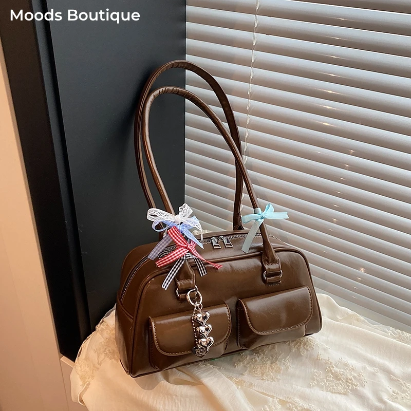 

MOODS Y2K Ita-bag For Girls Lace Pendant Cosplay Accessories Large Capacity Boston Shoulder Bags 2025 Designer Handbags Luxury