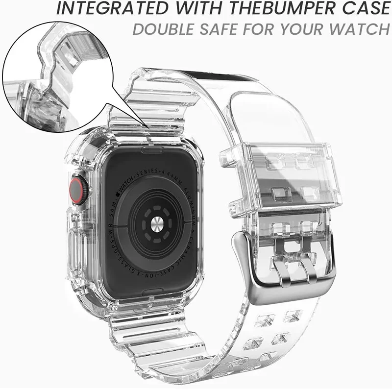 Clear Band and Case para Apple Watch, cinta de plástico transparente, iWatch 3, 38mm, 40mm, 49mm, 45mm, 44mm, 42mm, 41mm, série 9, 8, série 7, série 6, série SE