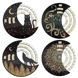 Halloween Wooden Perpetual Calendar Circular Spin Moon Disks Calendar Wood Craft Wall Arts Desktop Ornament Halloween decoration