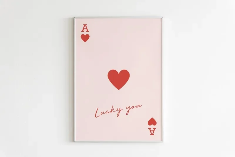 Lucky You Poster and Prints  Queen of Hearts Ace Card Kiss Lips Canvas Paintings Nordic Modern Living Room Home Wall Decor